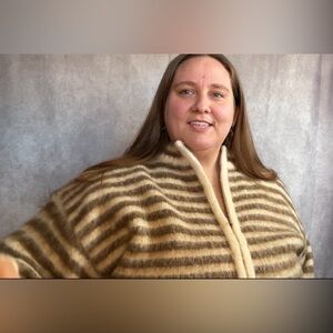 Striped Fuzzy Jacket - Beige & Brown Cozy Cardigan